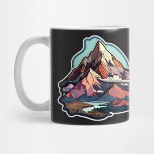 Red Sunrise Peaks Mountain Sticker Mug